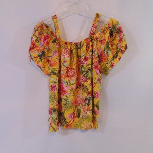 Bailey and Chloe cold shoulder yellow Floral Top Large